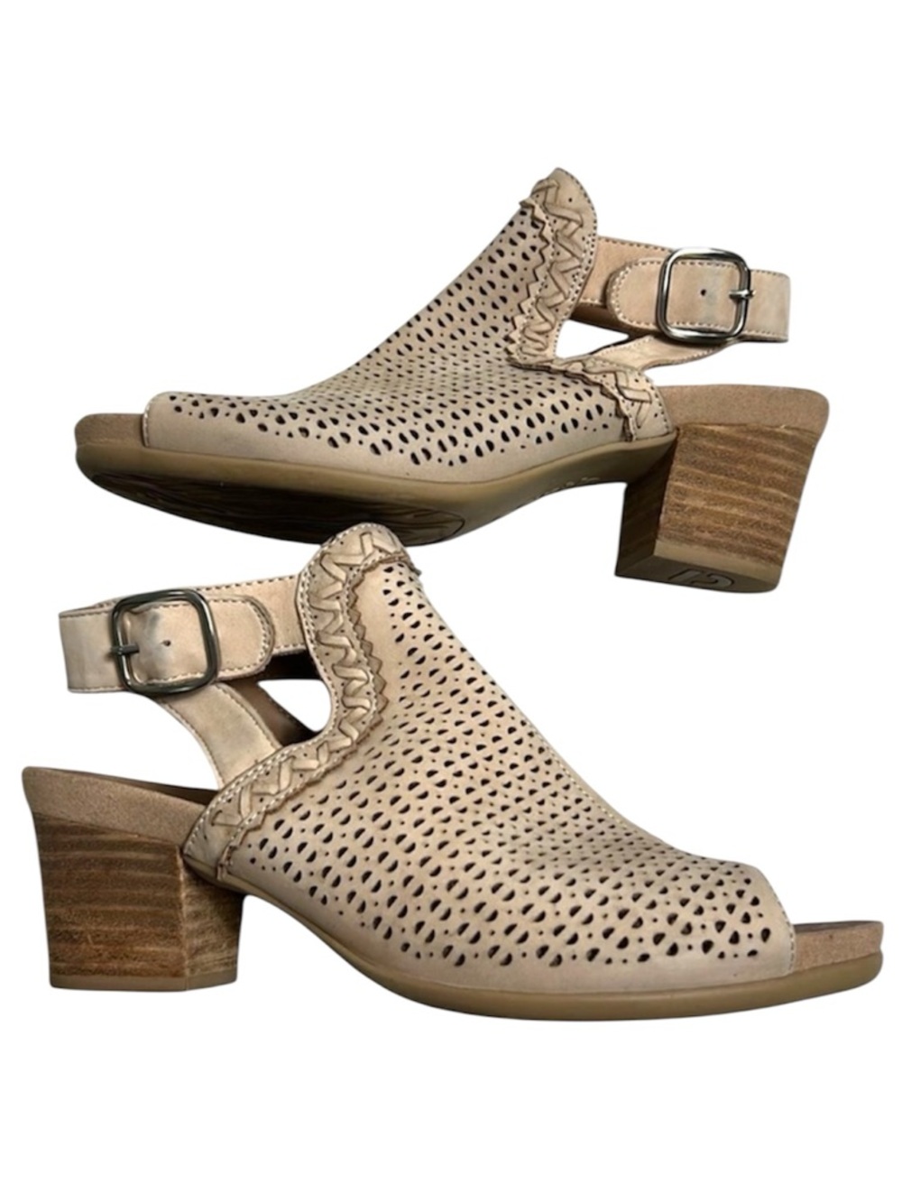 Earth Ivy Syrah Nude Leather Open Toe Block Heel Sandals Size 8.5M